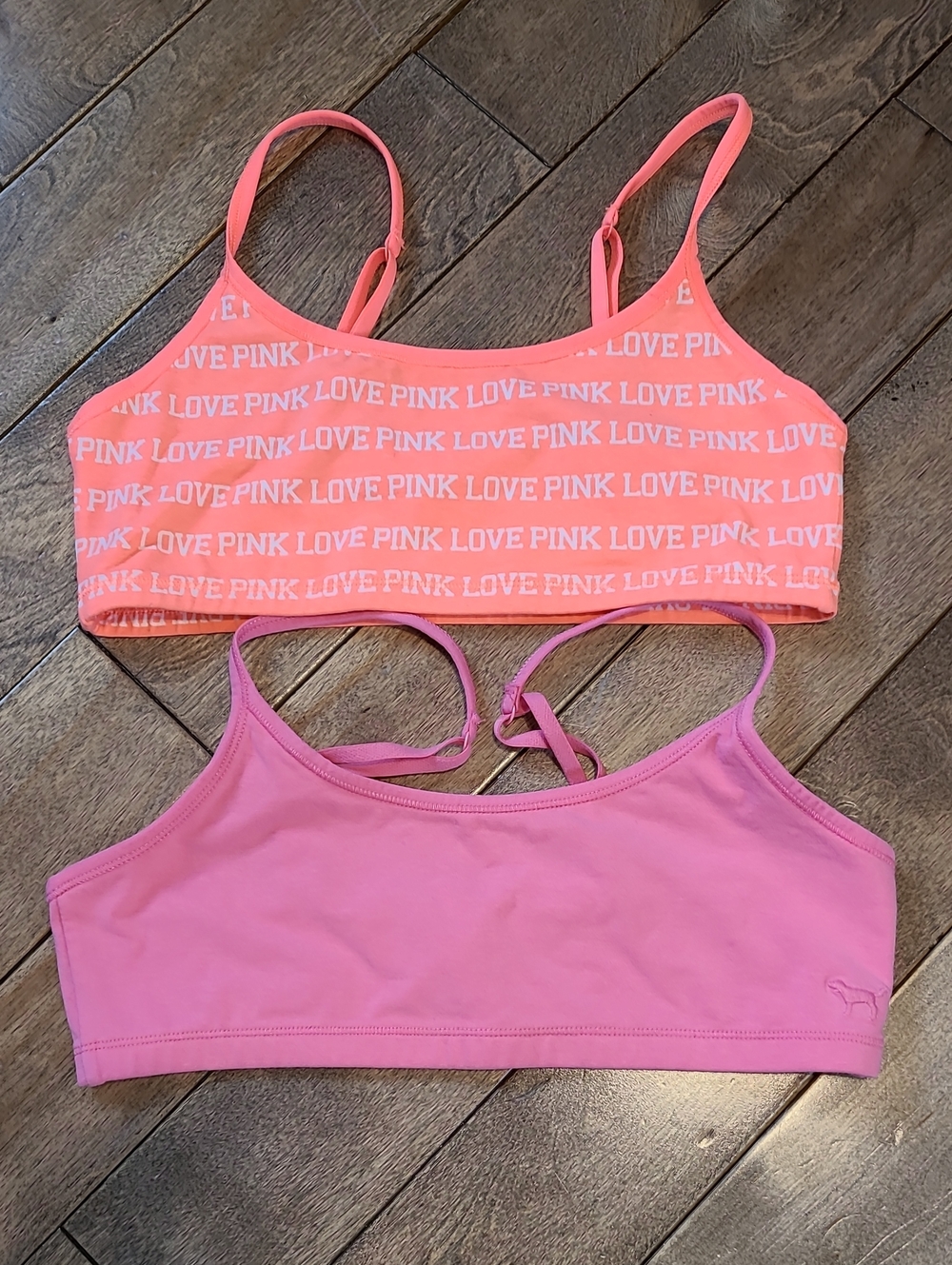 PINK Victoria's Secret Coral and Light Pink Logo & Solid Bralettes